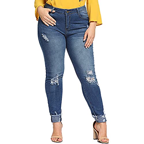 ALLABREVE Women Plus Size Ripped Stretch Jeans, Distressed Jean Pants, Skinny Denim