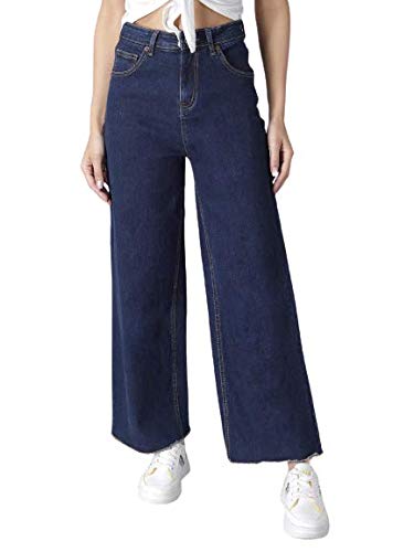 Kotty Womens High Rise Cotton Lycra Clean Look Ankle Length Flared Denim Jeans