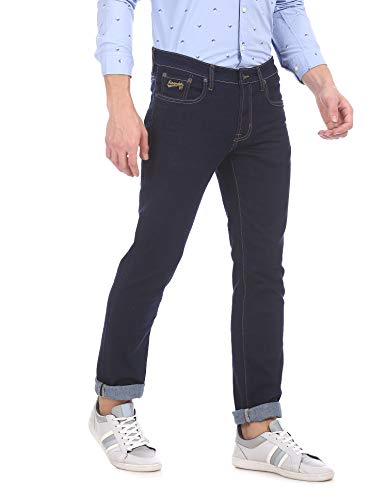 AEROPOSTALE Men Dark Blue Slim Straight Fit Rinsed Stretch Jeans