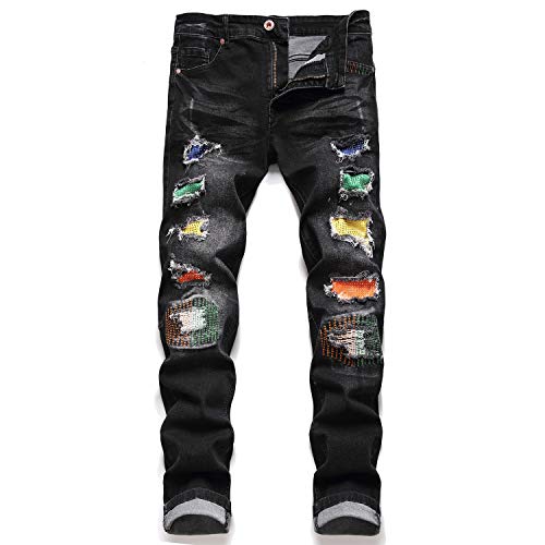 AITITIA Men’s Biker Zipper Deco Washed Straight Fit Jeans AITITIA Men’s Biker Zipper Deco Washed Straight Fit Jeans