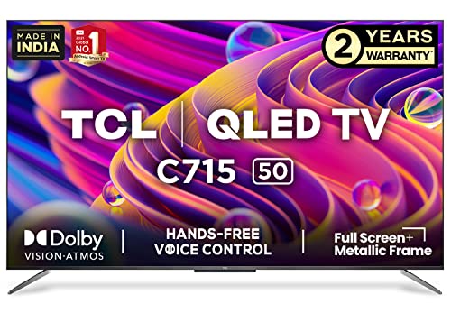 TCL 125.7 cm (50 inches) Remote Less Voice Control Edition 4K Ultra HD Certified Android Smart QLED TV 50C715 (Metallic Black) TCL 125.7 cm (50 inches) Remote Less Voice Control Edition 4K Ultra HD Certified Android Smart QLED TV 50C715 (Metallic Black)
