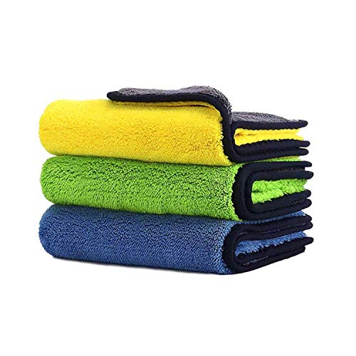 Auto Hub Heavy Microfiber Cloth for Car Cleaning and Detailing, Double Sided, Extra Thick Plush Microfiber Towel Lint-Free, 800 GSM (Size 40cm x 40cm)/Pack of 3, Color: Blue, Yellow, Green Auto Hub Heavy Microfiber Cloth for Car Cleaning and Detailing, Double Sided, Extra Thick Plush Microfiber Towel Lint-Free, 800 GSM (Size 40cm x 40cm)/Pack of 3, Color: Blue, Yellow, Green