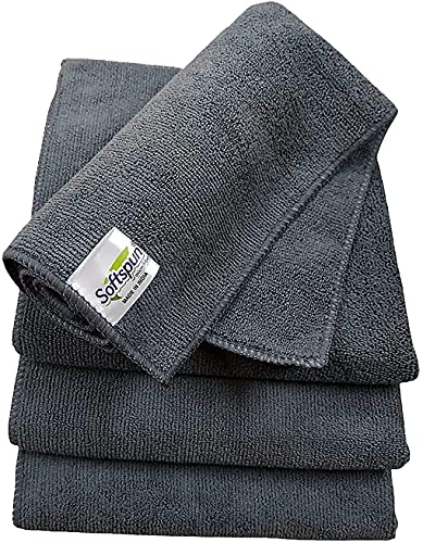 SOFTSPUN Microfiber Cloth – 4 pcs – 40×40 cms – 340 GSM Grey- Thick Lint & Streak-Free Multipurpose Cloths – Automotive Microfibre Towels for Car Bike Cleaning Polishing Washing & Detailing