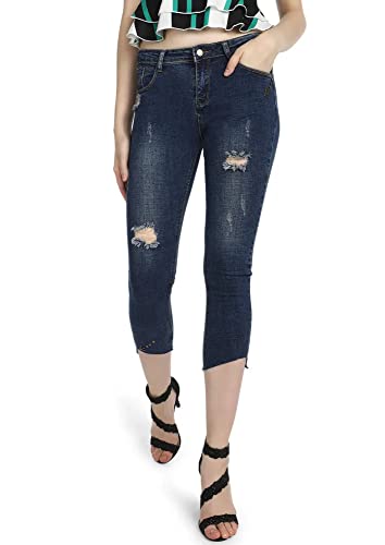 Nexaware Never Compromise Blue Cropped Jeans Solid Denim Rugged Regular Fit Jeans for Women/Girls (JN_02)