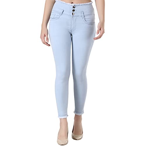 Glossia Fashion Solid Denim 3 Button High Waist Rugged Slim Fit Stretchable Ankle Length Jeans for Women/Girls(WJ-1088-$)