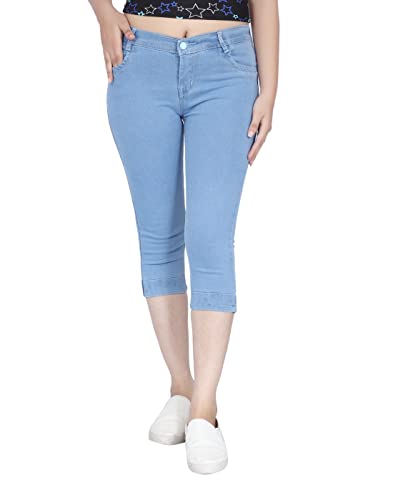 Vesicle Women’s Denim Lycra Skinny Fit Casual Capri; [V-PCAP-]