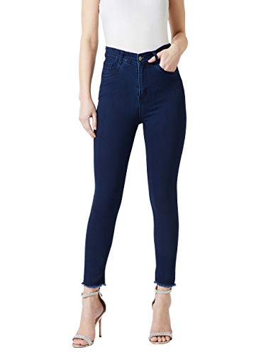 Miss Chase Women’s Navy Blue Skinny High Rise Solid Fringed Hemline Stretchable Crop Denim Jeans Miss Chase Women’s Navy Blue Skinny High Rise Solid Fringed Hemline Stretchable Crop Denim Jeans