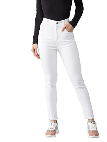 Dolce Crudo Women’s White Skinny High Rise Clean Look Bleached Cropped Stretchable Denim Jeans