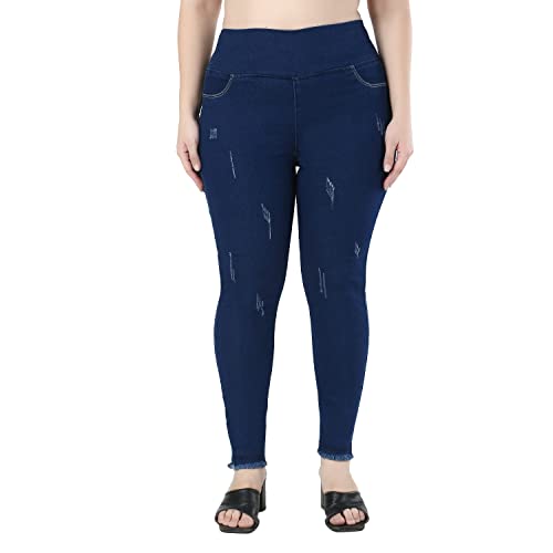 ZXN Clothing Women Plus Size Tummy Tucker High Waist Stretchable Denim Scratch Jegging Jeans