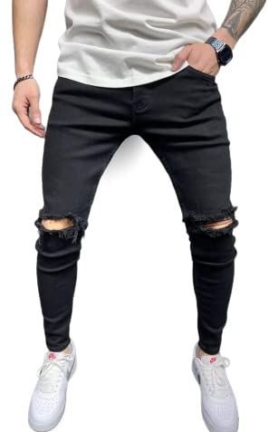 Elegant and Stylish Ripped Skinny Ankle Length Black Jeans for Men (Tapered Bottom with Damage & Distressed Knee) Elegant and Stylish Ripped Skinny Ankle Length Black Jeans for Men (Tapered Bottom with Damage & Distressed Knee)