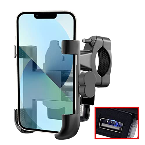 OTOROYS JAWA-Grip Metal CNC Bike Mount Holder with USB Charger Navigation 360 Degree Rotation for All Smartphones Bicycle, Motorcycle, Scooty (Black)