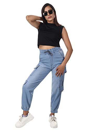 FORGIVE Women’s/Girls Denim Cargo Joggers Jeans | Elastic Waist | High Rise | Front Pocket | Cotton Blend Fabric | Perfect for Casual Wear FORGIVE Women’s/Girls Denim Cargo Joggers Jeans | Elastic Waist | High Rise | Front Pocket | Cotton Blend Fabric | Perfect for Casual Wear