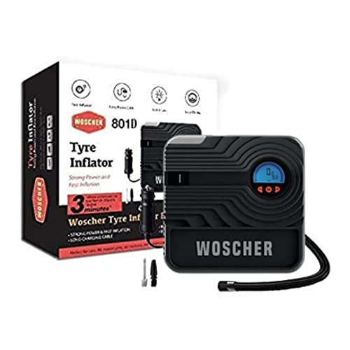 Woscher 801D Rapid Performance Portable Car & Motorbike Tyre Inflator, 12V DC Multipurpose Air Pump with Digital Display, Auto Shutoff & Built-in LED Light for Night Operations Woscher 801D Rapid Performance Portable Car & Motorbike Tyre Inflator, 12V DC Multipurpose Air Pump with Digital Display, Auto Shutoff & Built-in LED Light for Night Operations