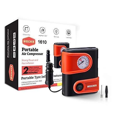 Woscher 1610 Portable Mini Tyre Inflator with Storage Bag, Car Tyre Inflator Pump with Large Analogue Display & Built-in LED Light, 12V DC 100 PSI Tyre Air Pump for Bike, Cycle, Scooter & Car Woscher 1610 Portable Mini Tyre Inflator with Storage Bag, Car Tyre Inflator Pump with Large Analogue Display & Built-in LED Light, 12V DC 100 PSI Tyre Air Pump for Bike, Cycle, Scooter & Car