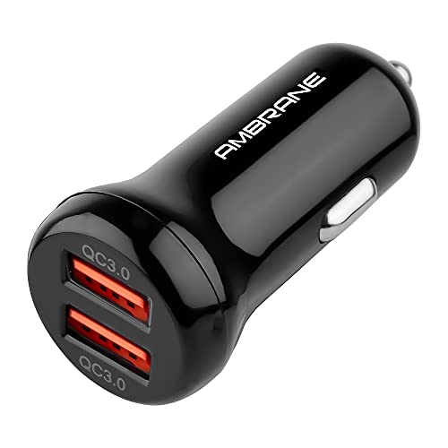 Ambrane 36W Fast Car Charger with Dual Output, Qualcomm Quick Charge 3.0 Compatible with all Cars for iPhone, All Smartphones, Tablets & More, Multi-Layers Protection (ACC29QC, Black) Ambrane 36W Fast Car Charger with Dual Output, Qualcomm Quick Charge 3.0 Compatible with all Cars for iPhone, All Smartphones, Tablets & More, Multi-Layers Protection (ACC29QC, Black)