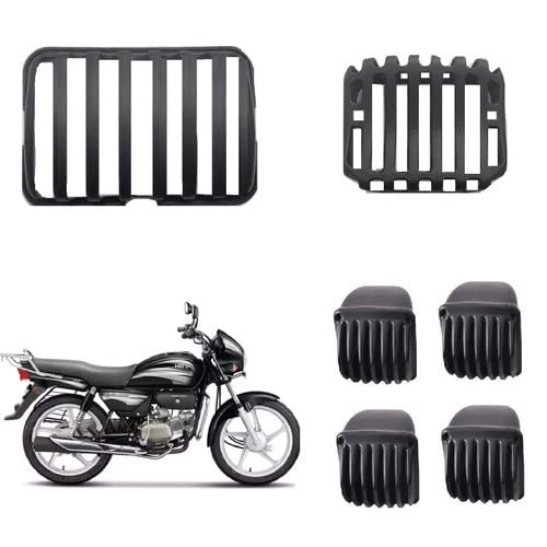 Sai Kirpa Complete Plastic(pvc) Grill Set of Headlight, Indicator Taillight for Hero Splender/Splendor Plus BS3 to BS6 All Models (Black, Set of 6)