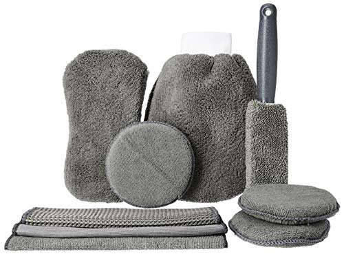 Amazon Brand – Solimo Car Cleaning Kit (Set of 9, Grey)