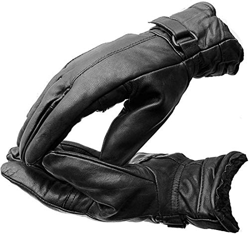 THE GRAND Men’s and Women’s Leather with Warm Inner Fur/Bike Riding/Cycling Gloves Pack of 1, Black