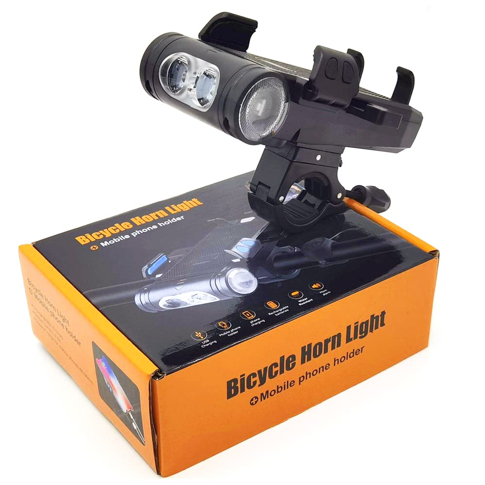 INPLUSIN Bike Mobile Holder,USB Rechargeable Bike Light with Cell Phone Holder,Phone Charger,Waterproof Headlight, for Bike Motorcycle
