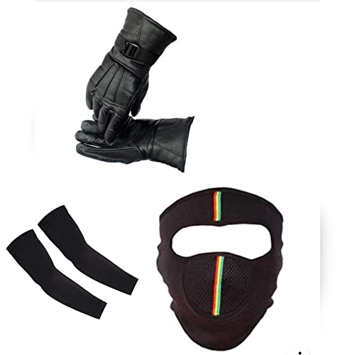 SHIVAANSH- Combo of Bike Driving Accessories-1 Pair Leather Gloves Black Bike Winter Bikers Warm Leather Motorcycle Rider /2 Pair Men and Women arm Sleeves/2 Full Face Mask SHIVAANSH- Combo of Bike Driving Accessories-1 Pair Leather Gloves Black Bike Winter Bikers Warm Leather Motorcycle Rider /2 Pair Men and Women arm Sleeves/2 Full Face Mask
