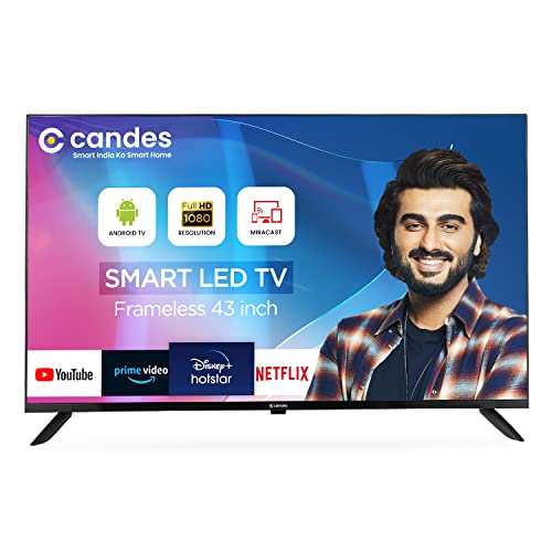 Candes 108 cm (43 Inches) Full HD Frameless Smart Android LED Tv (CTPL43EF1S) Black, 2021 Edition with Inbuilt Rich & Surround 24W Box Loud Speakers